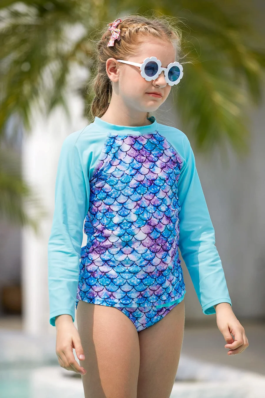 Custom Kids Swimwear Summer Girls Swimwear Fish Scales Long Sleeve T ...