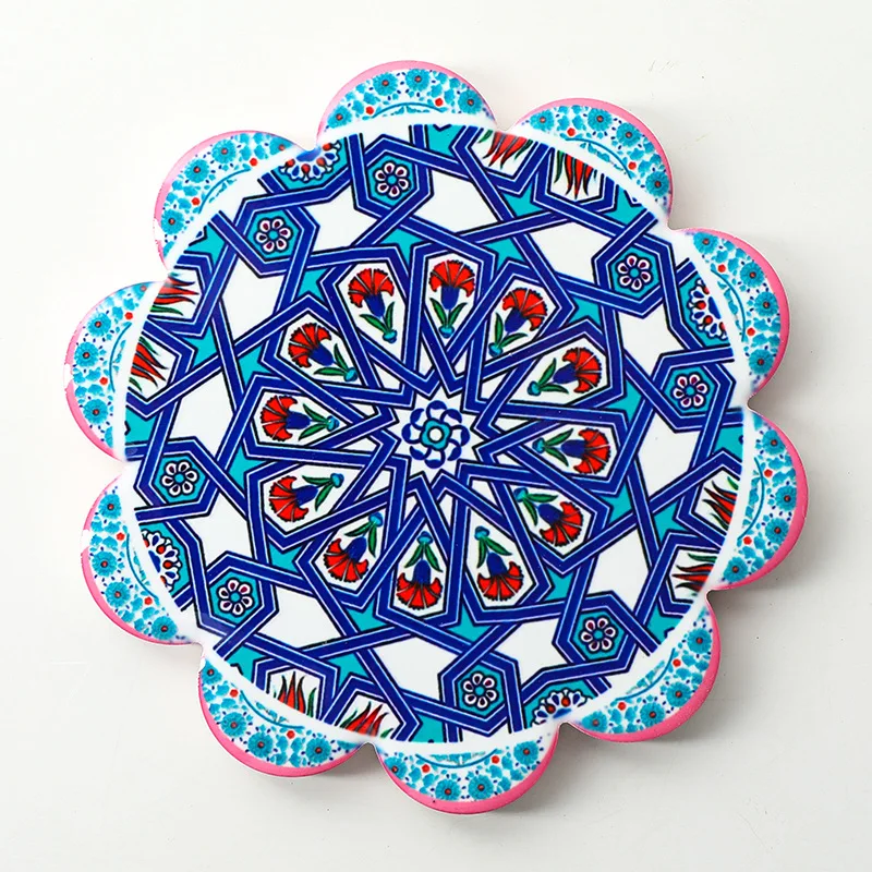 Blank Print Flower Shape Sublimation Custom Drink Bottom Cup Wooden Absorbent Ceramic Coaster With Cork for Wedding