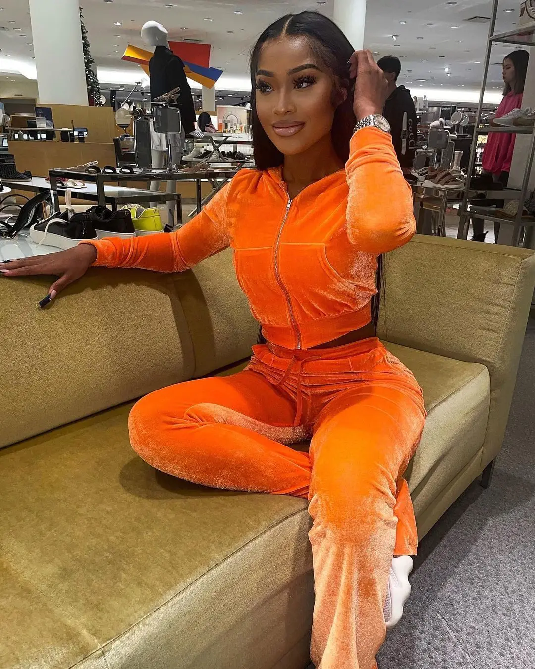 Orange velour cheap tracksuit womens