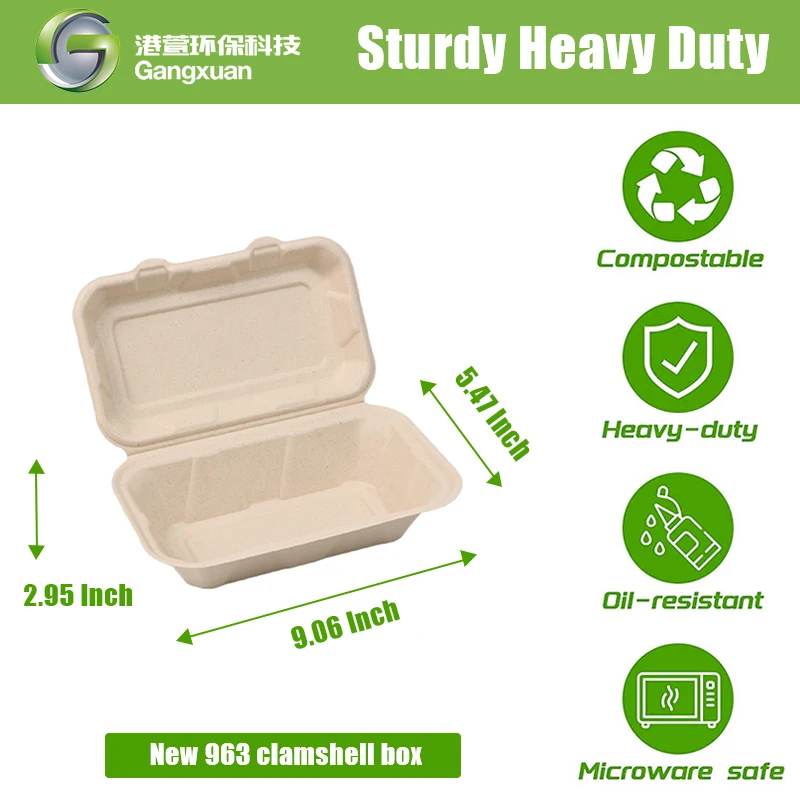 Sugarcane Bagasse Box 100% Compostable Hinged Clamshell To Go ...