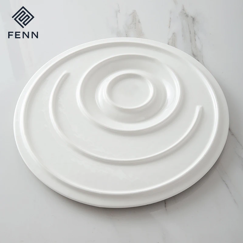 Unique Engraving Design Whole Sale Dinner Plates Dinnerware Hotel Restaurant White Glaze Salad Dessert Appetizer Plate