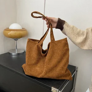 Large Capacity Korean Casual Style Single Shoulder Tote Bag Custom Eco-Friendly Corduroy Tote Bag