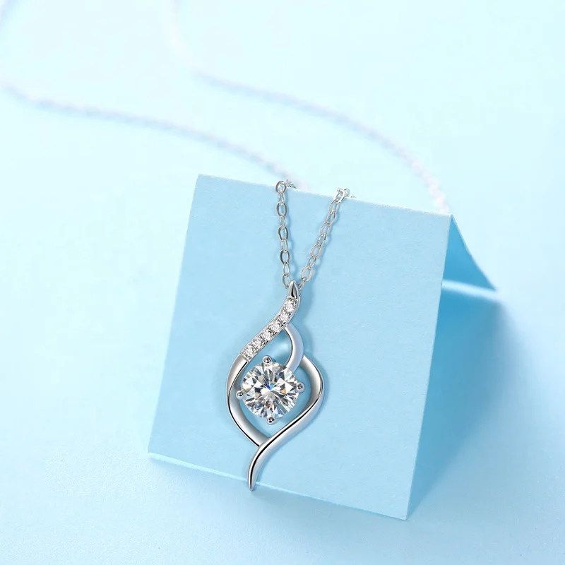 HMOIS silver 925 sterling love necklace crystal 1.0ct round moissanite chain necklace for women