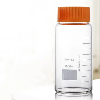 専用です！大きい蓋付き　ガラス瓶　試薬瓶 大きな口1000ml実験室用丸型ガラス試薬ボトル、青いネジの大きな