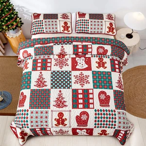 High Quality Lightweight Checkered Reversible Christmas Printed Bedspread Custom Bedding Set