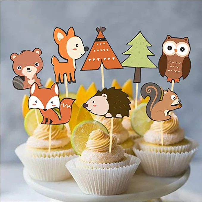 Woodland Animal Cake Toppers Set - 23 Pcs Forest Theme Decor With Deer, Owl, Rabbit, Squirrel & Leaves For Birthday Parties