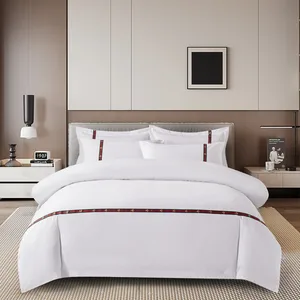 Factory Outlet 5 Star Hotel Linen White Luxury Soft 100% Cotton Plain Sateen Hotel Bedding Set Duvet Cover Hotel BedSheets