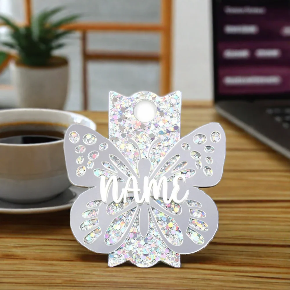 YYXCH1548 High Quality Acrylic Laser Cut Tumbling Cup White Mirror Butterfly Nameplate Plate for Christmas Tree Ornaments factory