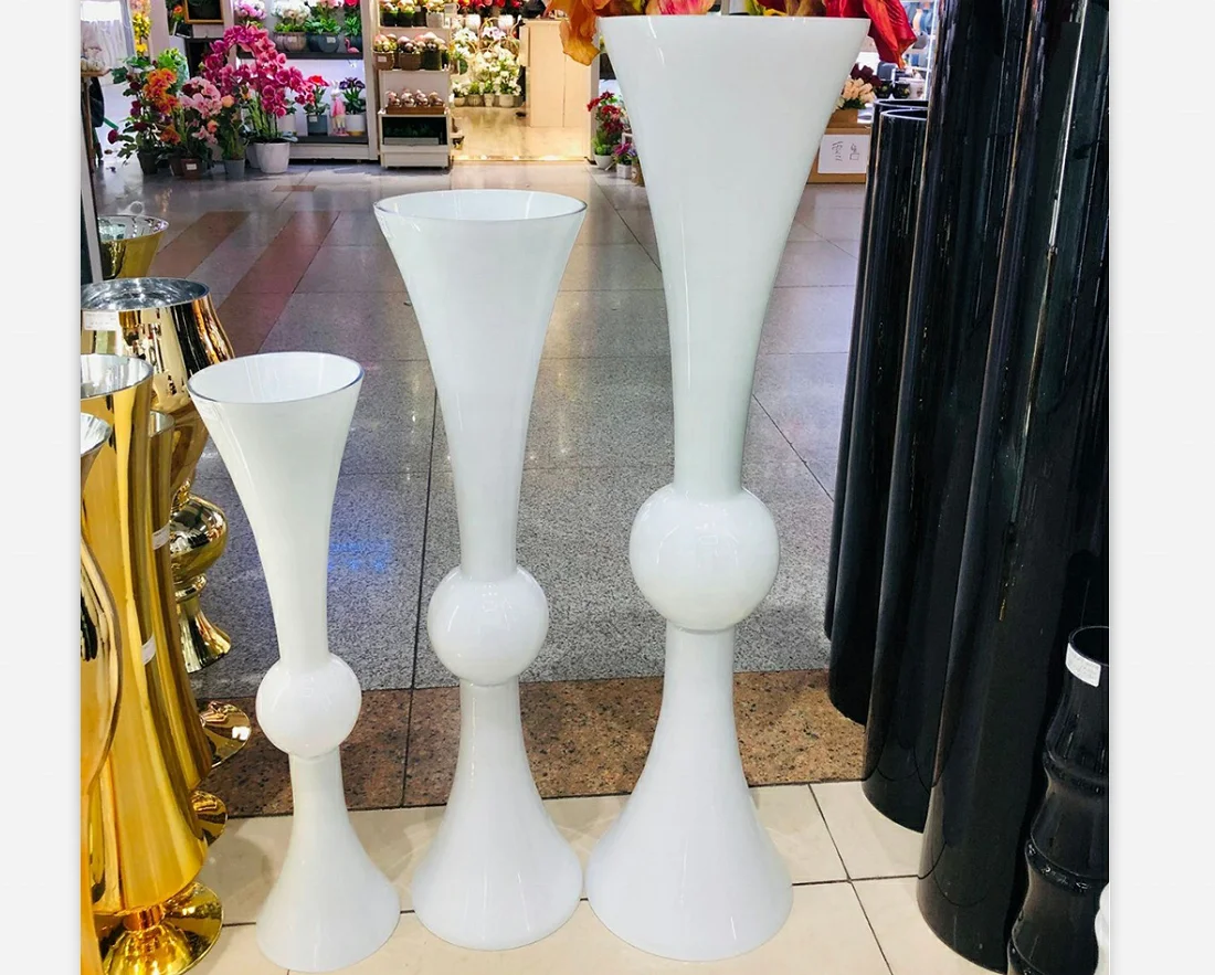 Wholesale Tall Wedding Centerpiece Reversible Trumpet White Glass Crystal Vase