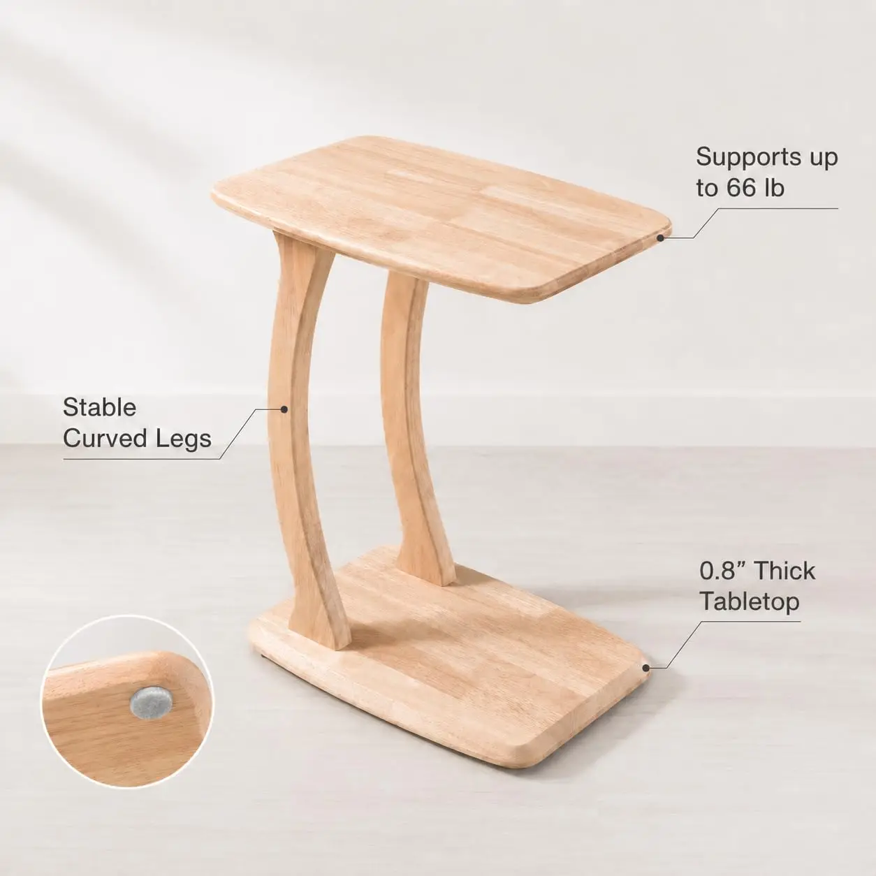 product solid wood c shaped end table sofa side laptop table slide under couch for small space living room bedroom modern home furniture-6