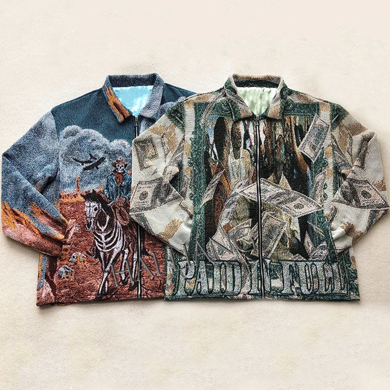 Custom Tapestry Zip Up Jackets Plus Size Men's Coats Thicken Warm