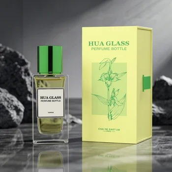 50ml High Quality Empty Glass Bottle Green Magnetic Lid Long Lasting Fine Mist Crimp Sprayer 0.13cc Customized Paper Box