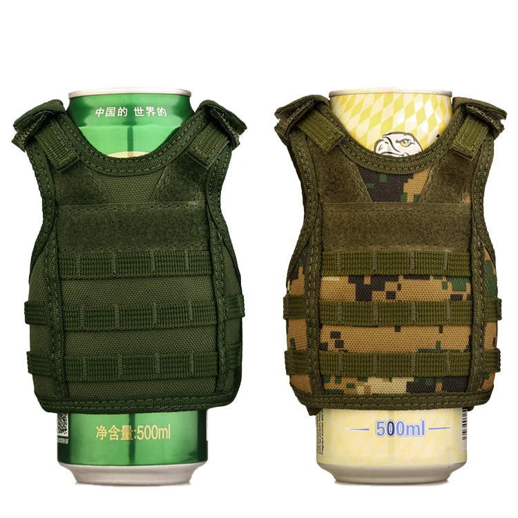 Protector Plus Tactical Beer Bottle Molle Vest Can Mini Vest Coozy Beverage Cooler Holder Wine Bottle Beer Vests with Adjustable