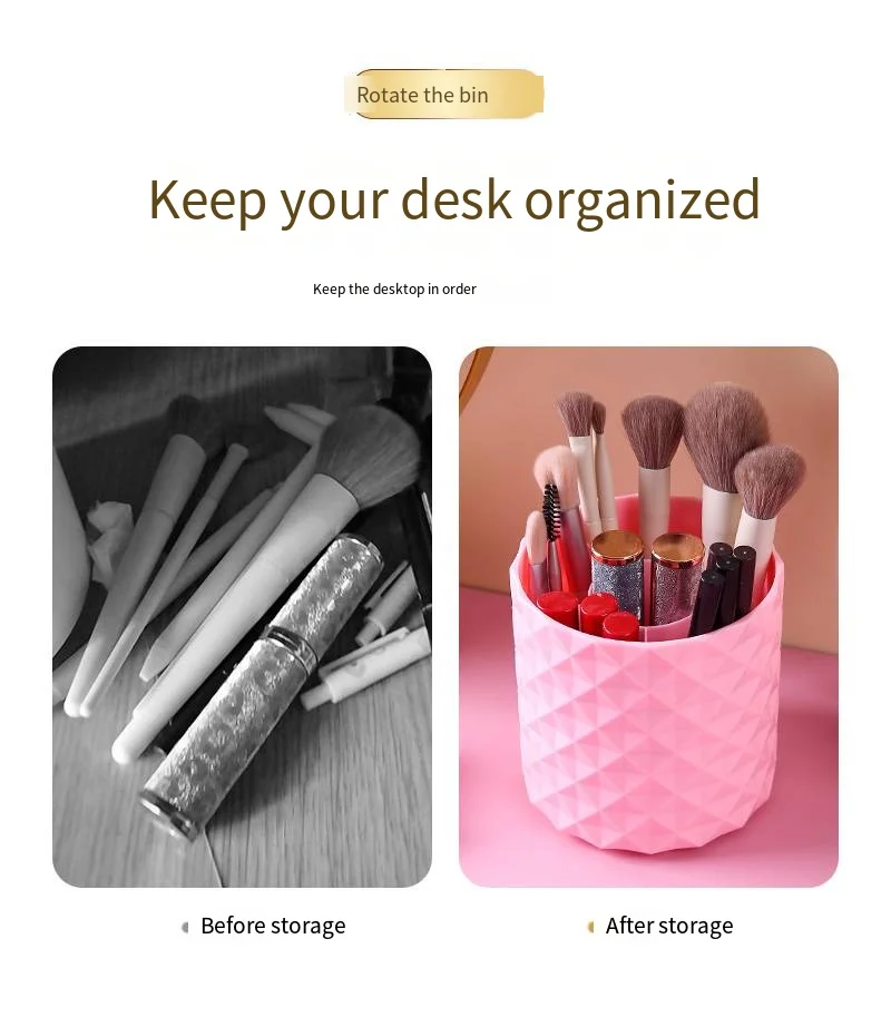 360 Rotating Makeup Brush Holder Portable Desktop Makeup Organizer Cosmetic Storage Box Make up Tools Spinning Pencil Case Pet details