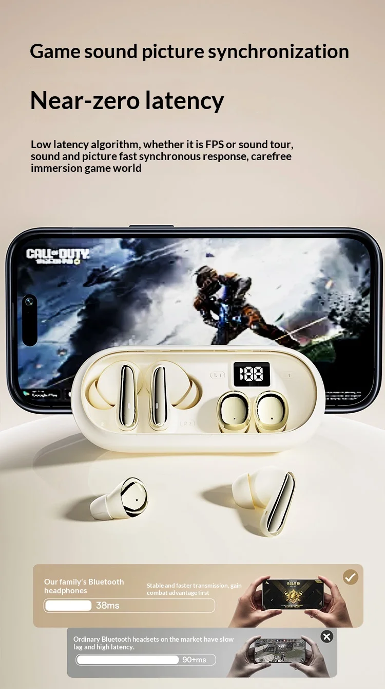 MD35 Wireless Headset Active Noise Cancellation ANC IPX5 Waterproof Sports Sleep Wireless Earphones 2 in 1 LED Earbuds