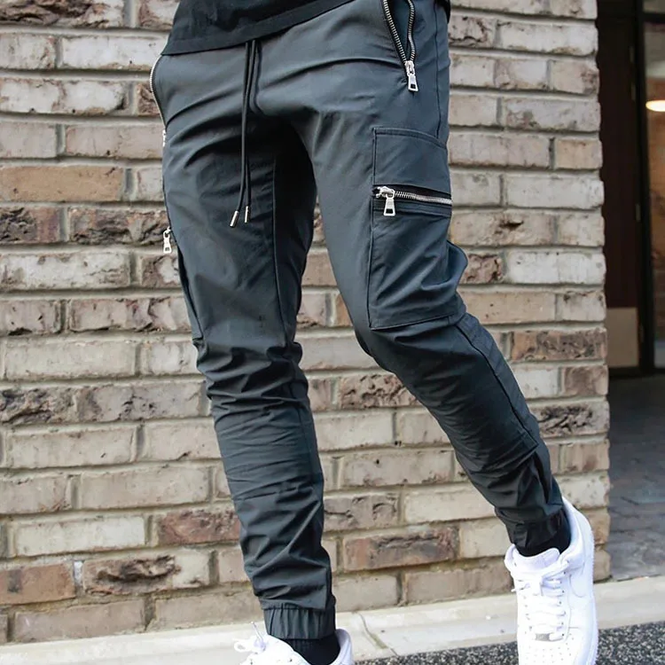 Men Track Pants New Style Solid Pants Training Sports Casual Zipper Pockets Pants
