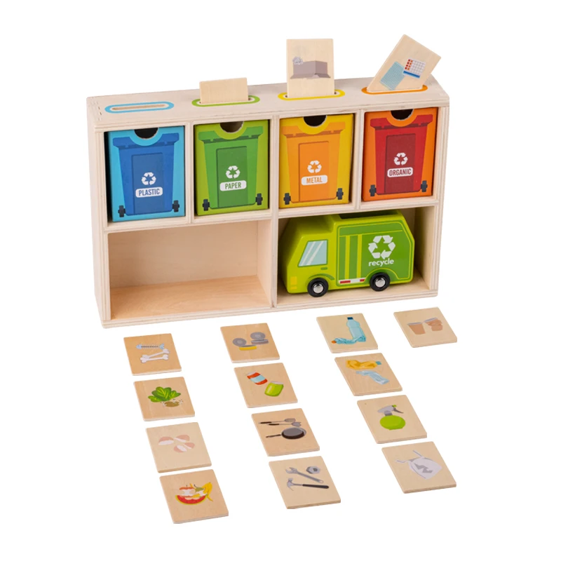 Деревянные контейнеры для сортировки натуральных материалов зеленый Мусоровоз центр переработки игрушек игровой набор с аксессуарами сокращает и повторно использует