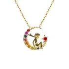 14k Pendant 14K Yellow Gold Necklace Little Prince Classic Cartoon Character Pendant With Natural Colorful Gemstone Stones