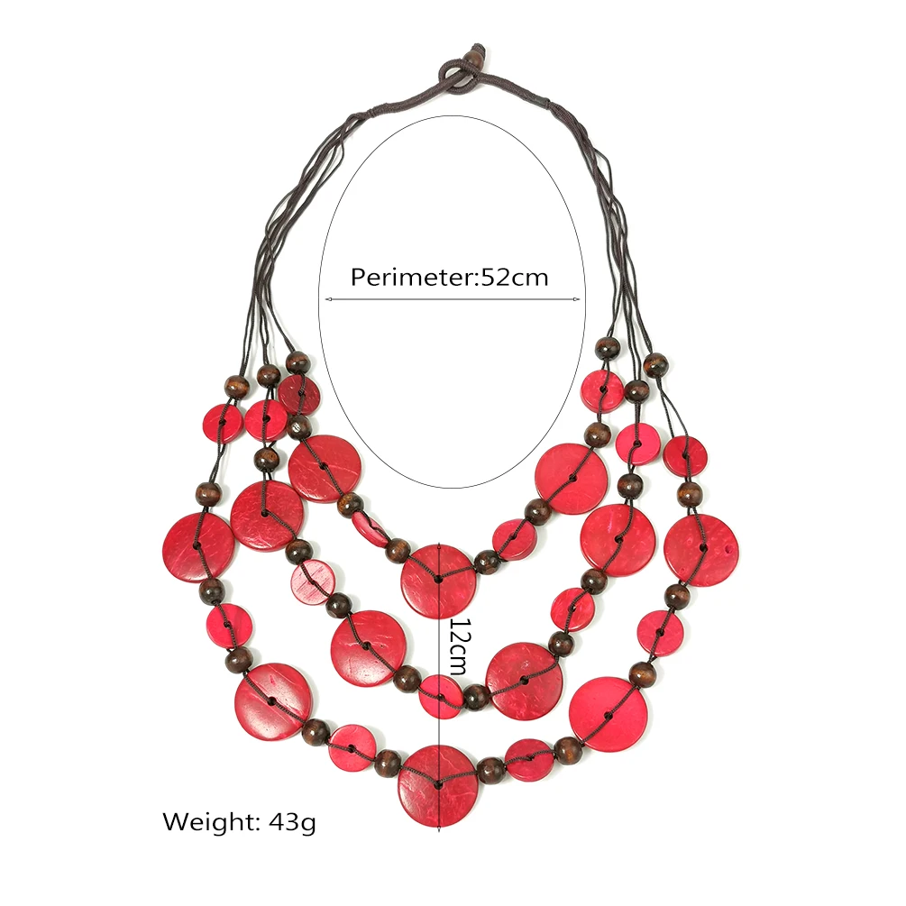 PRETYZOOM Bohemian Coconut Shell & Wood Bead Layered Necklace - 75cm Hawaii Beach Party Choker