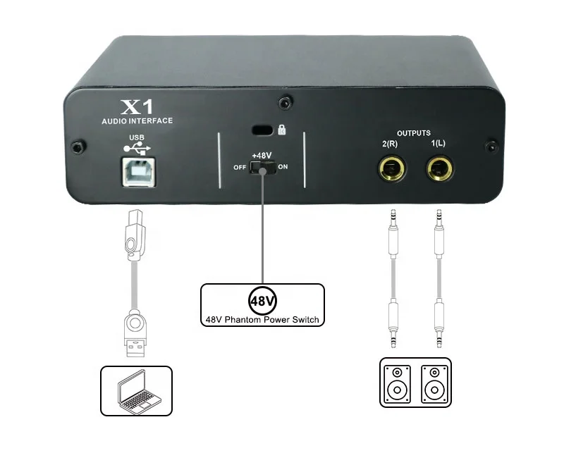 MY MIC X1 Professional USB Sound Card Audio Interface Recording Studio 2 in 2 Out with 48V Power Supply for Computer Singing