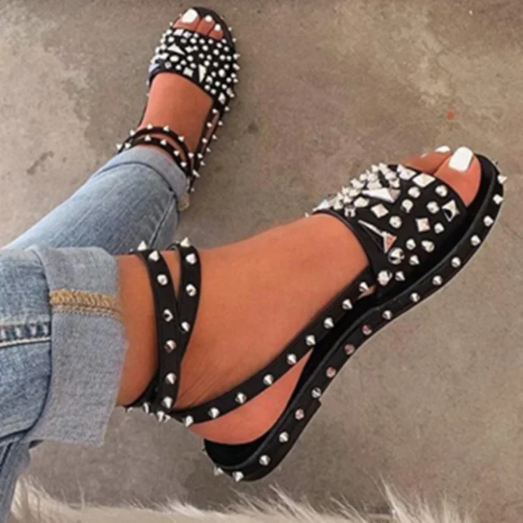 buckle strap flat heel sandals