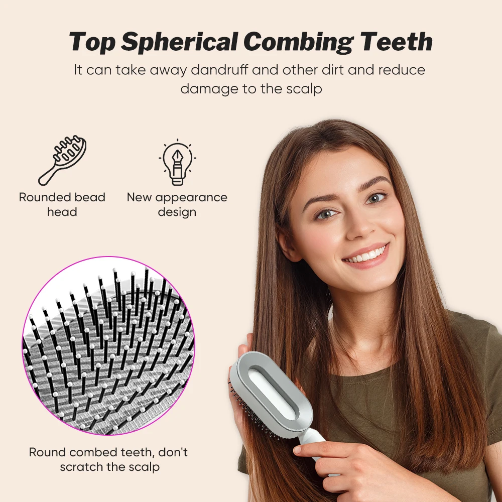 Salon Hairdressing Tools Nylon Handle Comb Wholesale Massage Brush Detangling Quick 3 Self Cleaning Hair Brush for Women One Key