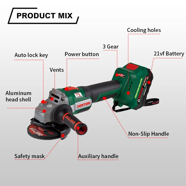 Dekton-A1620 20V Cordless Angle Grinder Cordless Tools Angle Grinder Machine With Lithium Ion Batteries factory