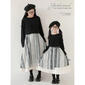 Big Children Skirt Spring and Autumn Retro Simple Pastoral Style Large Size Skirt Autumn Side Slit Fashionable Skirt