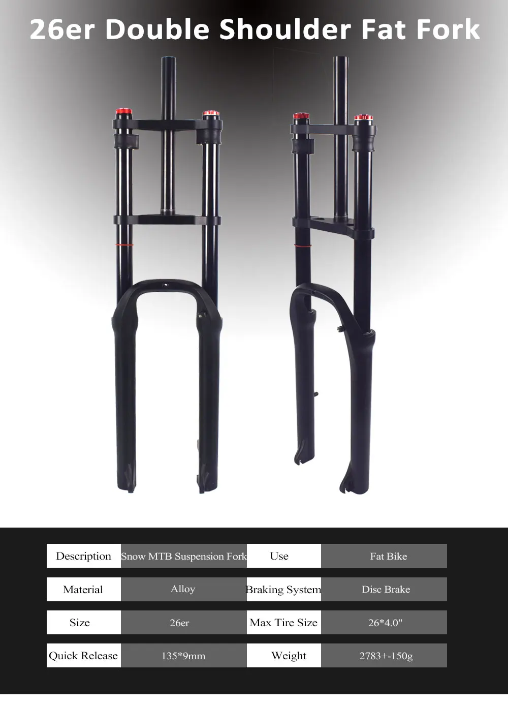 New 26er Suspension Fork 180mm Travel Fat Bike Front Fork For Snow Bike