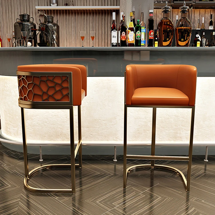European Style Pub Chairs Front Desk Stainless Steel Salon Bar Chair