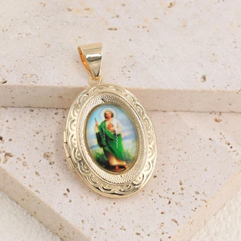 Religion Gold Jewelry San Judas Virgin Mary Death Jesus Christ Oval Pendant Analog Clock Necklace Chain Cameo For Men Women Gift