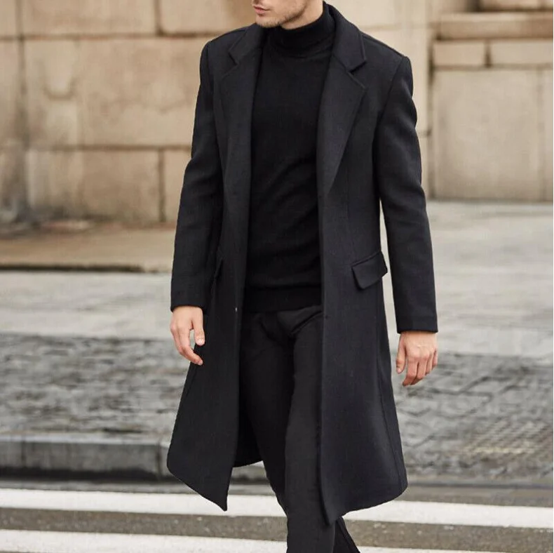 Lavnis Men's Wool Blend Trench Coat - Long Slim Fit Overcoat For Winter