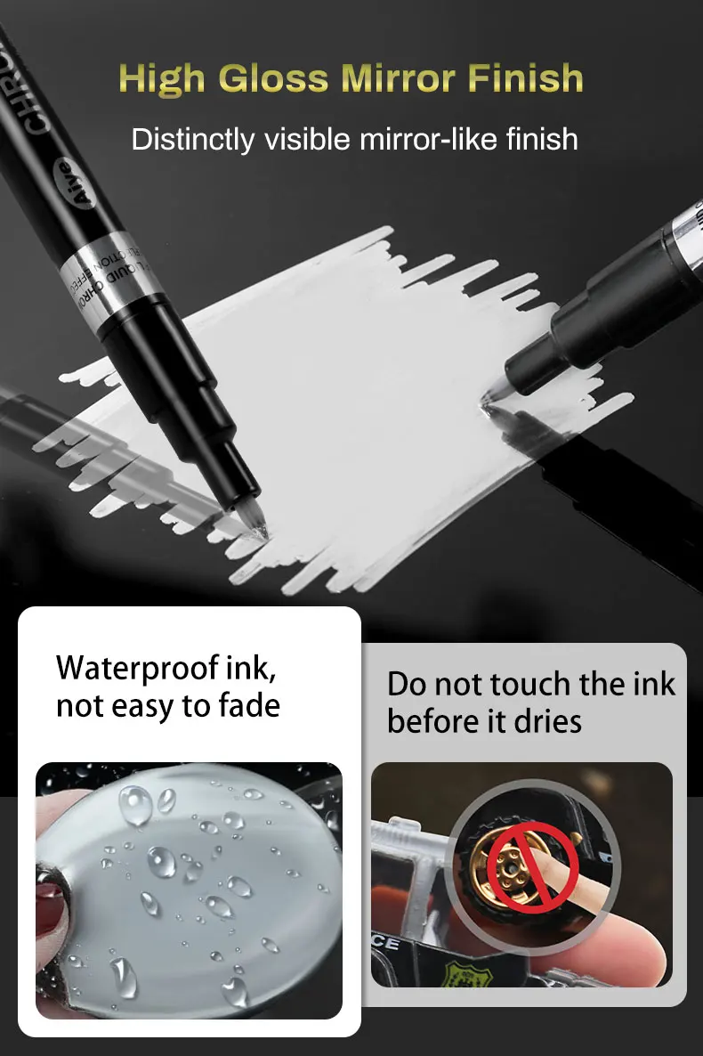 Silver Mirror Ink Silver Plated Mirror Chrome Paint Markers - Smooth Writing