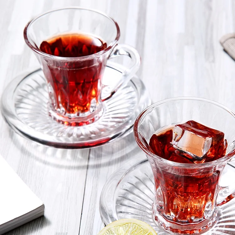 YIWU Wholesale High Quality Borosilicat Glass Coffee Cup Tea Cup and Saucer Set With Handle