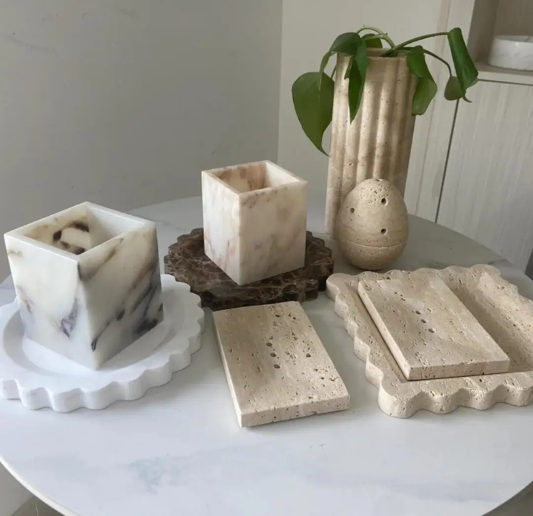 product customizable modern design natural marble stone travertine crafts for villas apartments interior decoration travertine tray-9