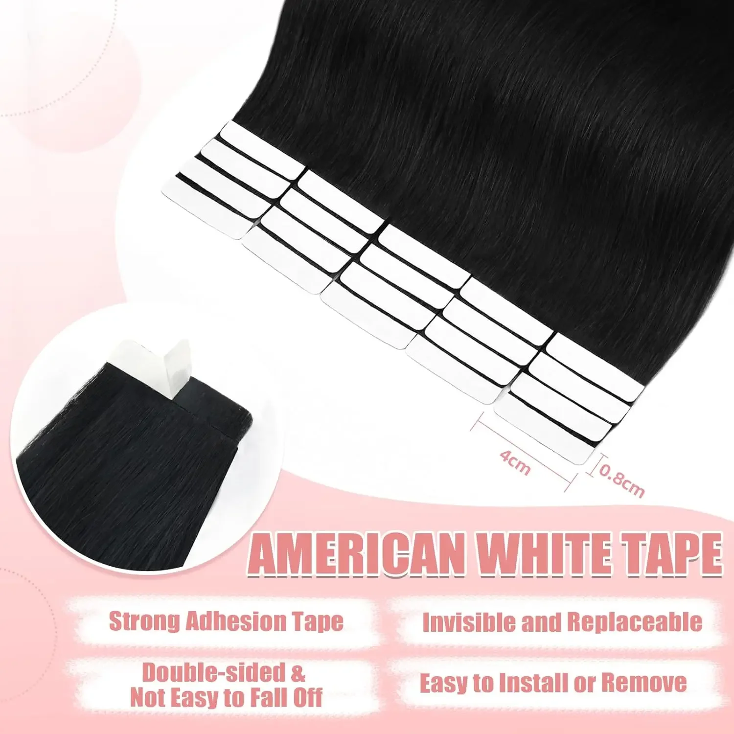 Black Tape in Hair Extensions 100% Real Remy Human Hair Seamless Skin for Salon High Quality_voghion.com