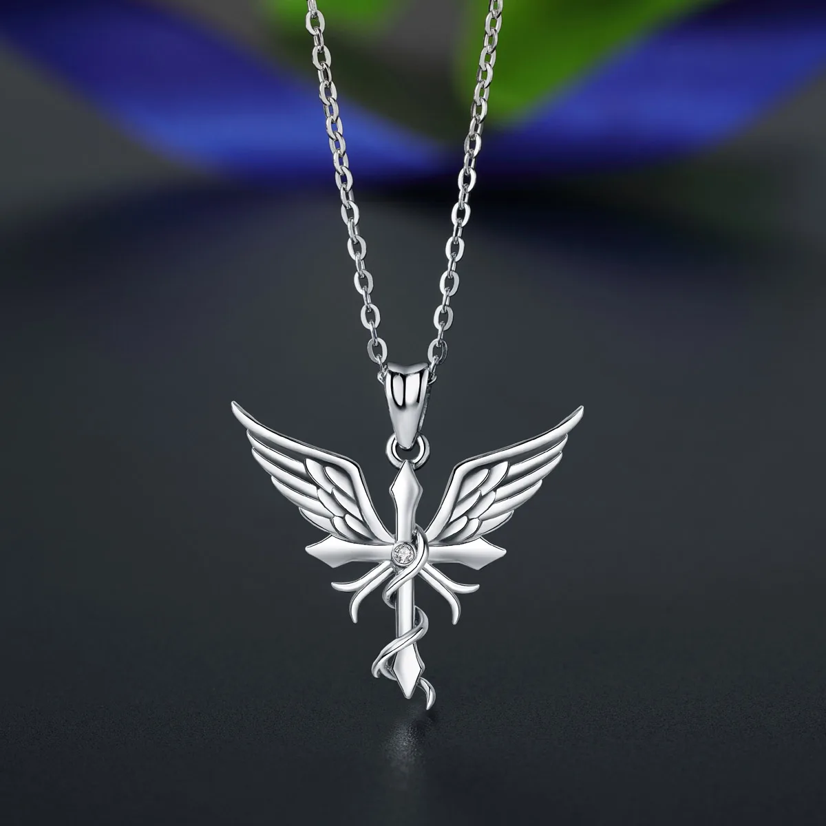 Ciondolo in argento sterling con ali d'angelo e zirconi cubici - 6,50 grammi - Italia