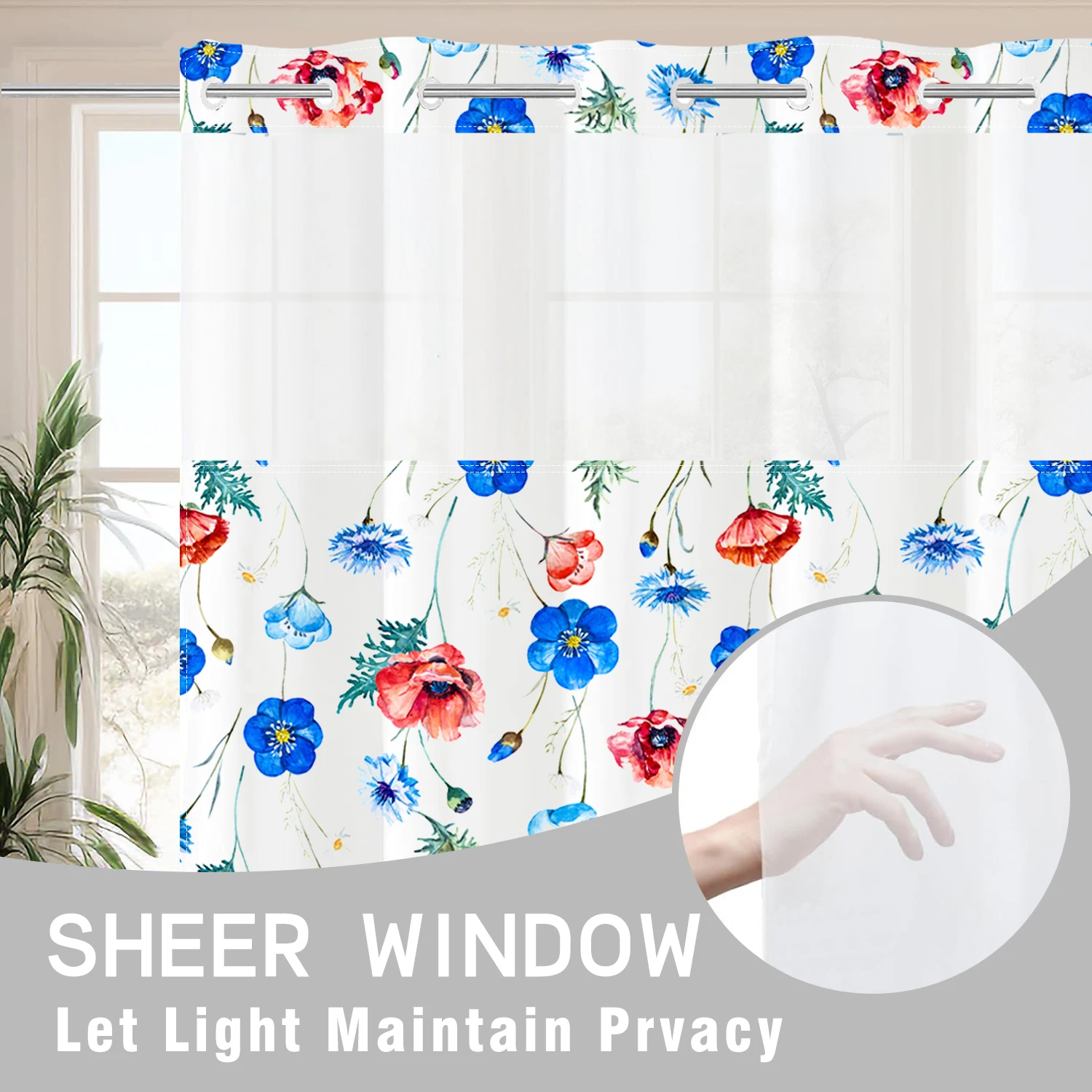 Цветочная занавеска без крючков с цветами и растениями водонепроницаемая для ванной комнаты крючка