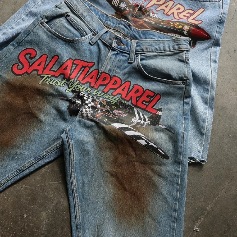 Custom Applique Embroidered Patches Raw Hem Cut Edge Distressed Jorts Streetwear Acid Wash Distressed Jeans Denim Shorts for Men gallery 3