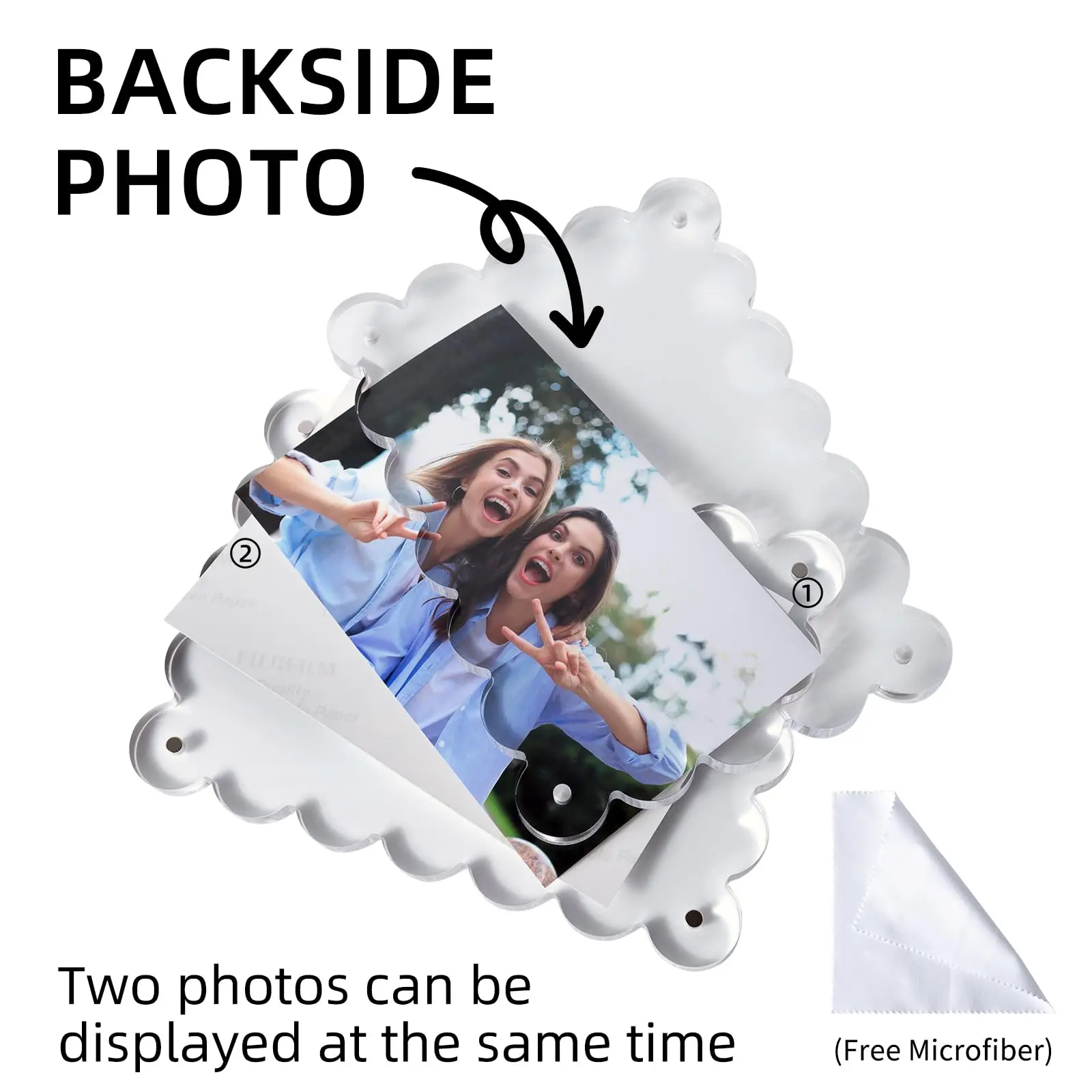 Double Sided Acrylic Scalloped Photo Frame Free Standing Desktop Display Acrylic Picture Frame, Clear Photo Scalloped Frames details