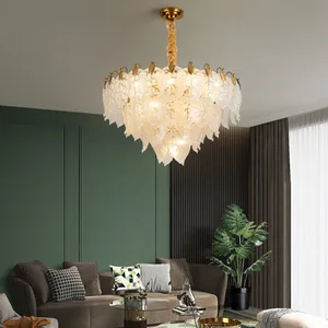 Nordic Modern Luxury Leaf Crystal Glass Chandelier for Living Room Hotel Villa-Elegant Pendant Lights