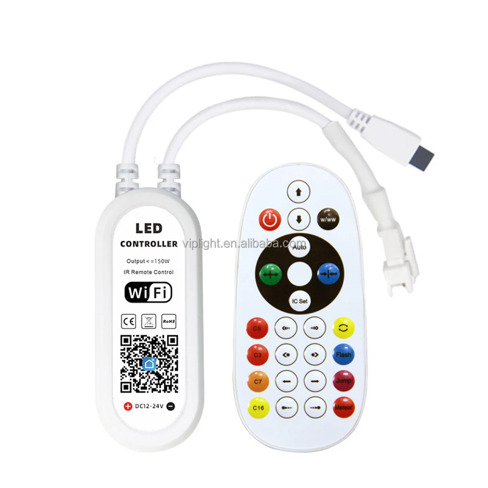 WiFi LED Controller With Magic Home App – DC12-24V 4A, 30m Wireless Remote, For Android IOS, White Plastic, Music Sync, Smartphone Control For RGB/RGBW LED Strips