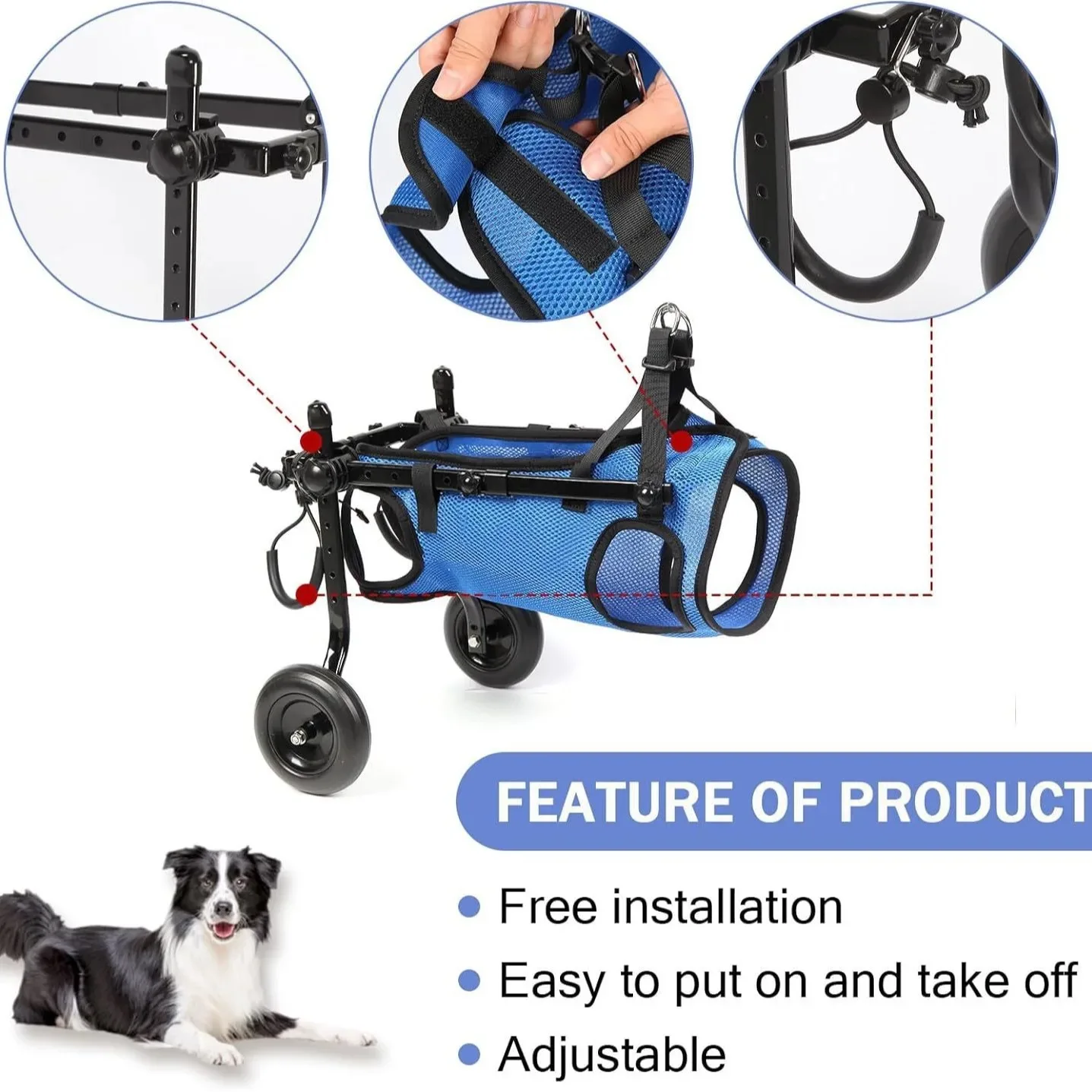 Light Weight Adjustable Wheelchair for Back Legs Disabled Dog Mobility Aids for Small Medium Pets