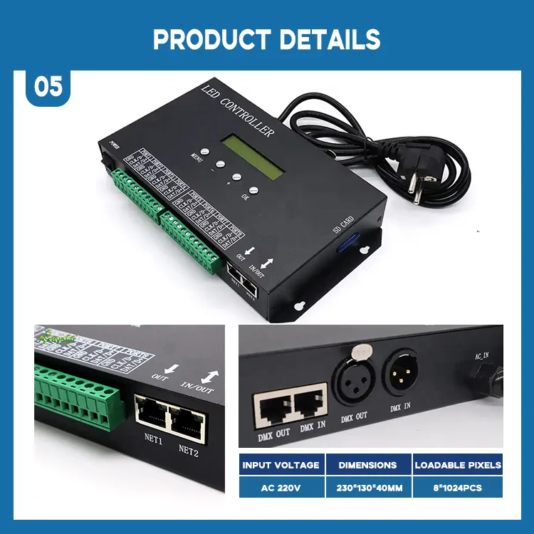 product top sales 8 channel rgb ic pixel dmx sd card constant voltage h807sa led controller for led strips-7