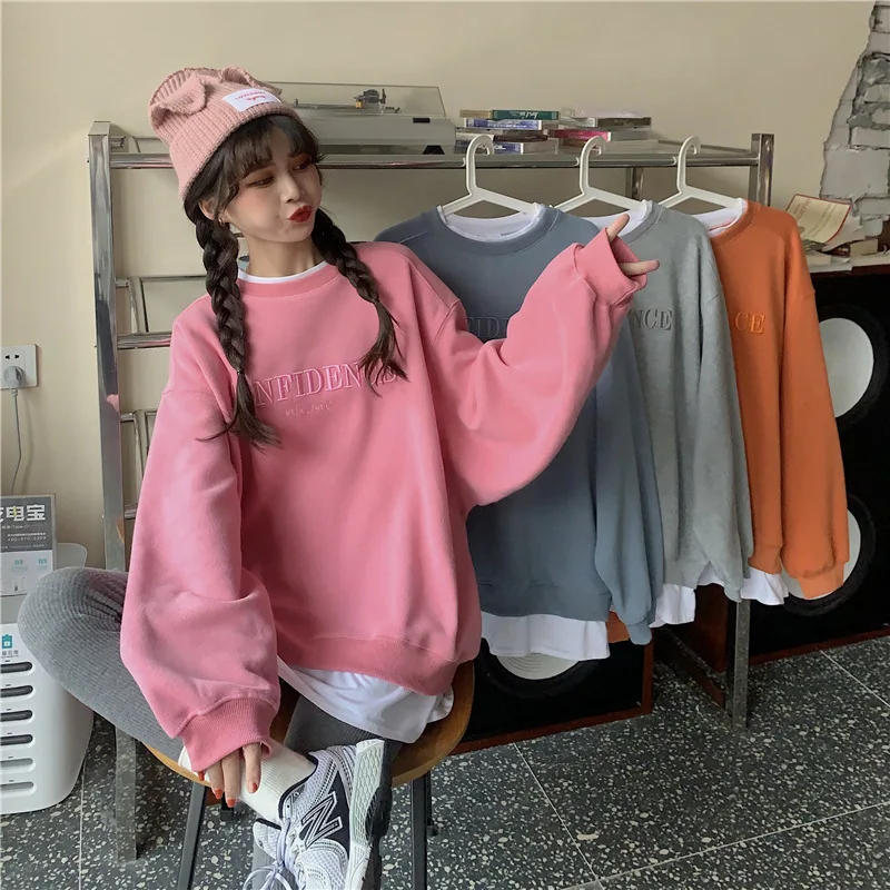 Loose And Lazy Design Twopiece Letter Embroidery Thick Longsleeved Sweater Custom Hoodies