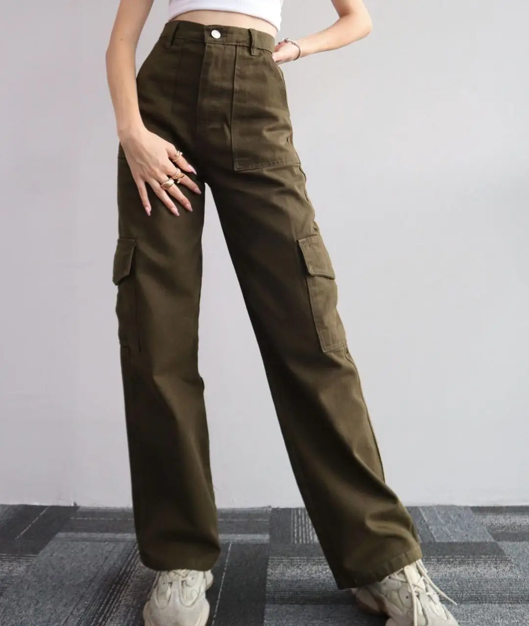 Wholesale Cargo Pants Ladies Casual Trouser Woman Clothes Pants Women High Waisted Trousers With Pocket