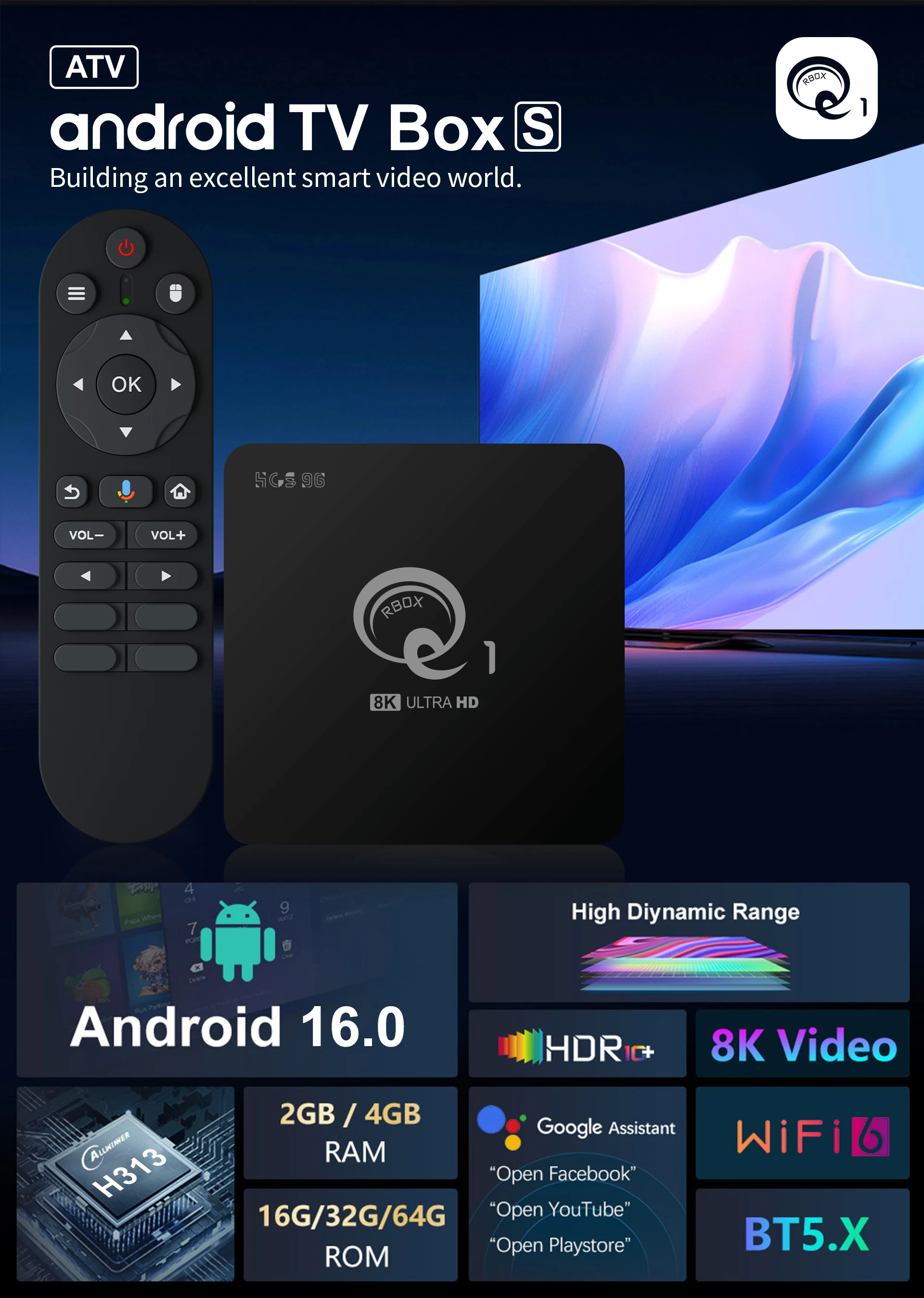 ZOKU Q1 Android Smart TV Box - Allwinner H313, 16GB, 4K Set-Top