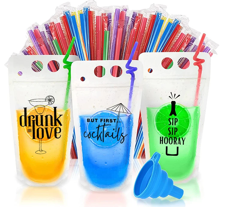 Custom Plastic Stand Up Party Beverage Bag Zipper Clear Juice Drink