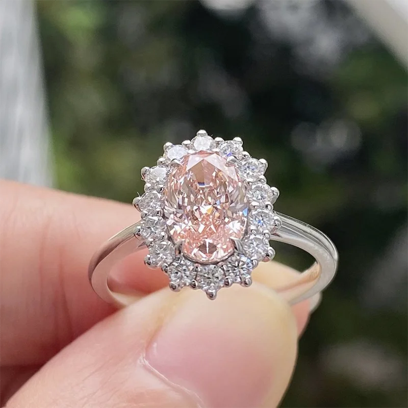 1.53ct Pink Diamond Oval Halo Engagement Ring in 14K White Gold
