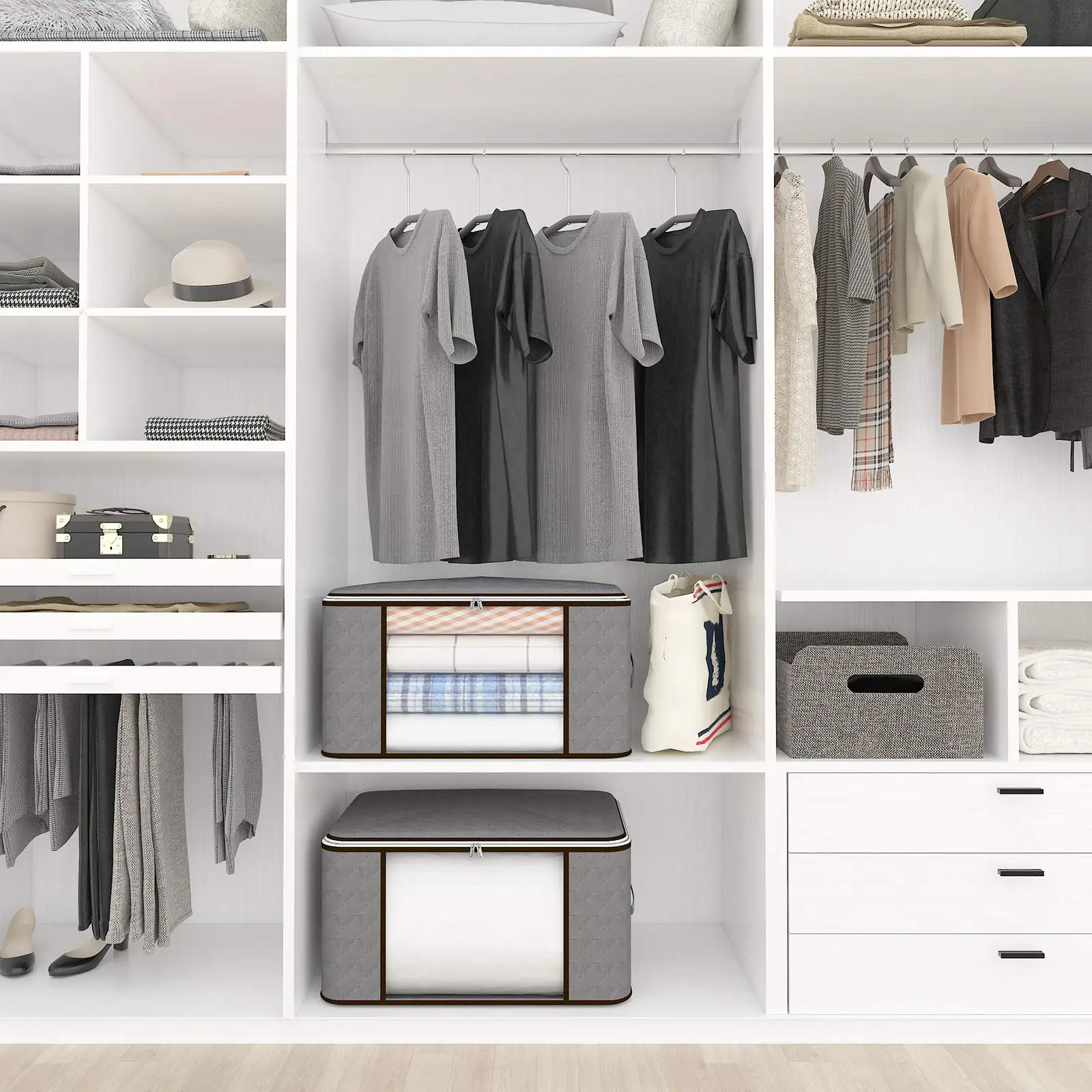90L Large Clothes Organizers Folding Clothing Storage Box for Closet